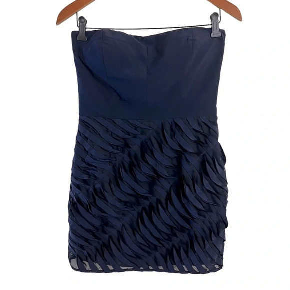 Aqua Dark Blue Mini Dress Size Medium Strapless Stretch Textured Embellished - Picture 1 of 9